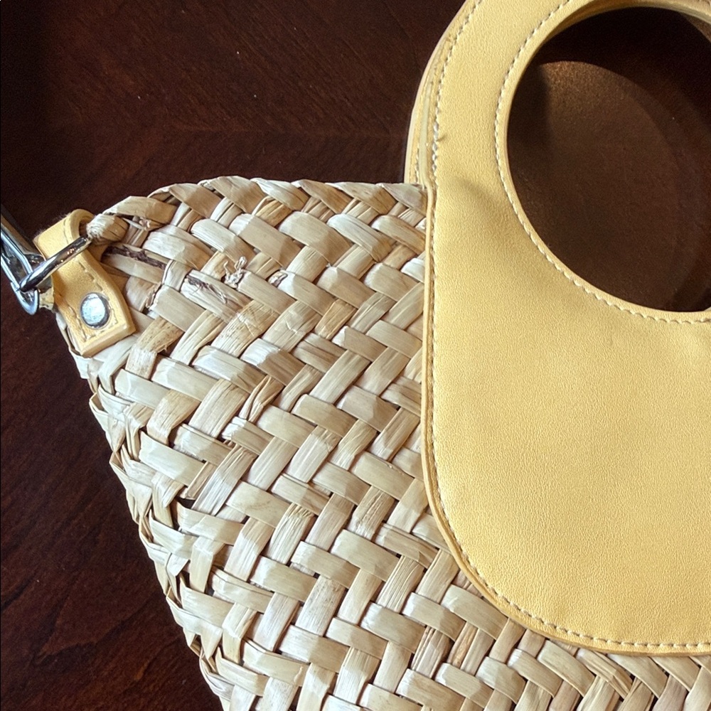 Mango MNG Straw Woven Basket Bag Yellow Crossbody Mini Tote NWOT - Picture 10 of 16